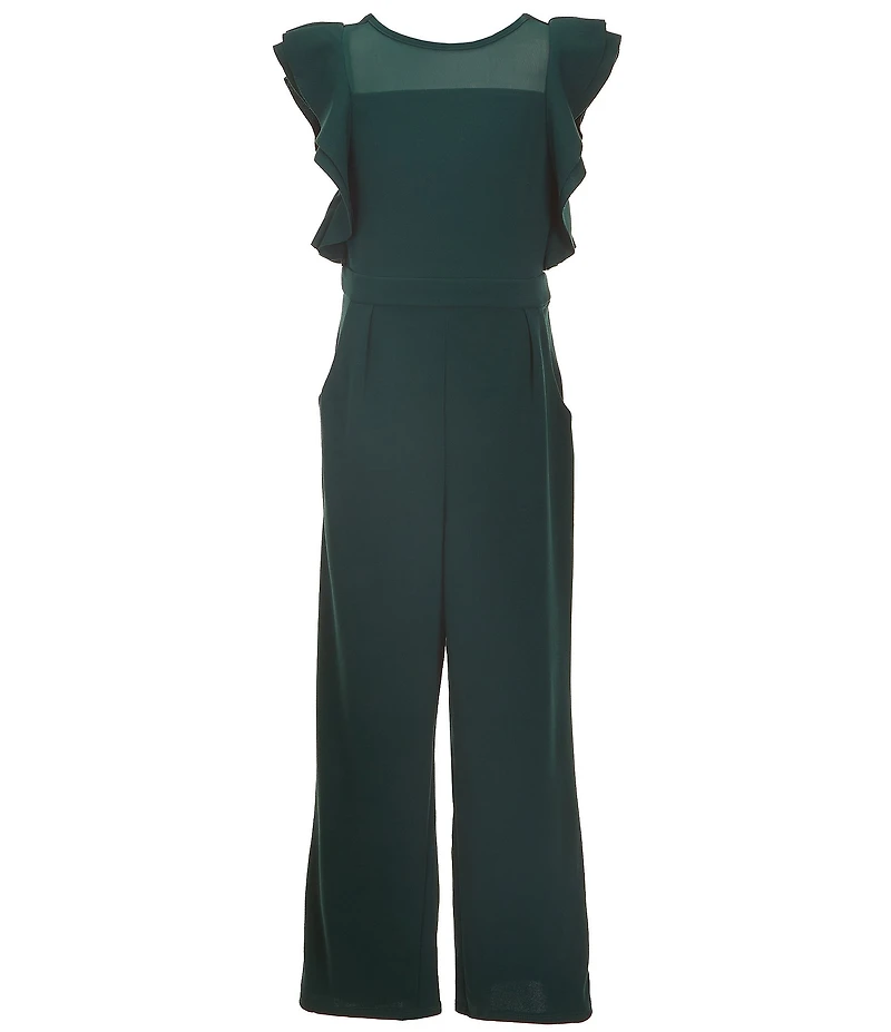 Honey and Rosie Big Girls Mesh Round Neck Ruffle Jumpsuit