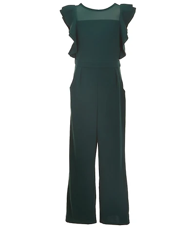 Honey and Rosie Big Girls Mesh Round Neck Ruffle Jumpsuit