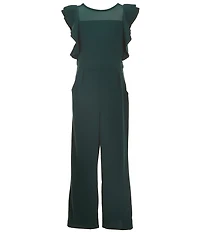 Honey and Rosie Big Girls Mesh Round Neck Ruffle Jumpsuit