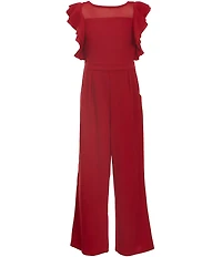 Honey and Rosie Big Girls Mesh Round Neck Ruffle Jumpsuit