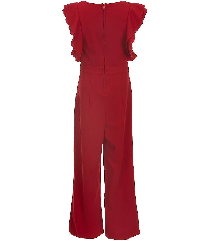 Honey and Rosie Big Girls Mesh Round Neck Ruffle Jumpsuit