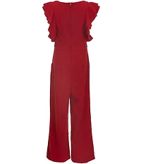 Honey and Rosie Big Girls Mesh Round Neck Ruffle Jumpsuit