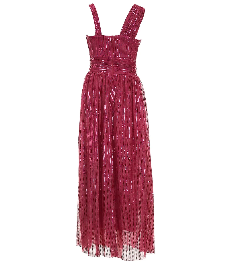 Honey and Rosie Big Girls One Shoulder Sequin Long Dress