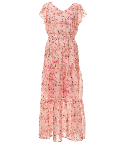 Honey and Rosie Big Girls Short Flutter Sleeves V-Neck Floral Maxi Dress