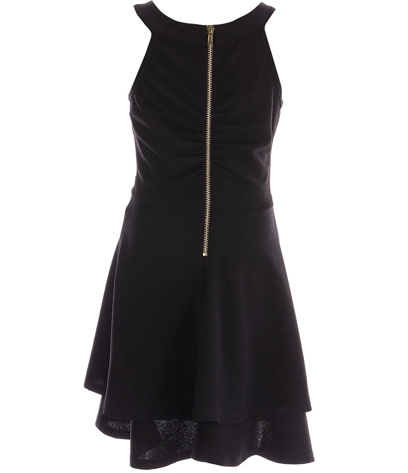 Honey and Rosie Big Girls Sleeveless High Neck Illusion Waist Double Hem Dress