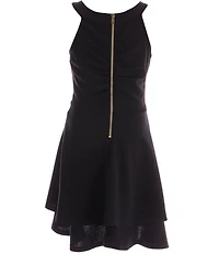 Honey and Rosie Big Girls Sleeveless High Neck Illusion Waist Double Hem Dress