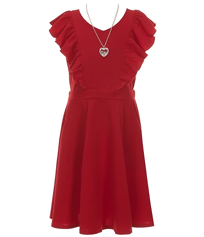 Honey and Rosie Big Girls Sleeveless Scuba Ruffle Front Dress