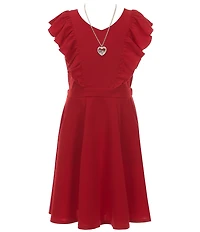 Honey and Rosie Big Girls Sleeveless Scuba Ruffle Front Dress