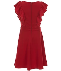 Honey and Rosie Big Girls Sleeveless Scuba Ruffle Front Dress