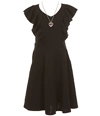 Honey and Rosie Big Girls Sleeveless Scuba Ruffle Front Dress
