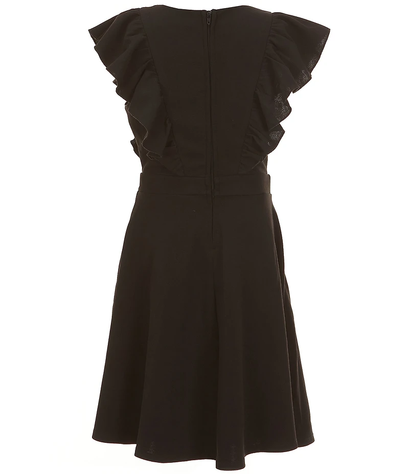 Honey and Rosie Big Girls Sleeveless Scuba Ruffle Front Dress