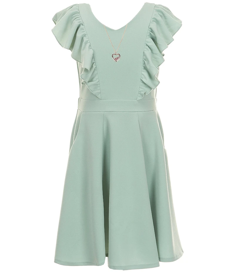 Honey and Rosie Big Girls Sleeveless Scuba Ruffle Front Dress