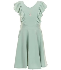 Honey and Rosie Big Girls Sleeveless Scuba Ruffle Front Dress