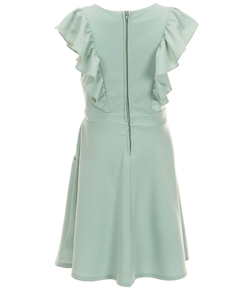 Honey and Rosie Big Girls Sleeveless Scuba Ruffle Front Dress