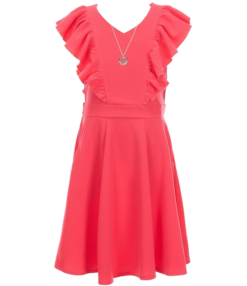 Honey and Rosie Big Girls Sleeveless Scuba Ruffle Front Dress