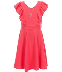 Honey and Rosie Big Girls Sleeveless Scuba Ruffle Front Dress