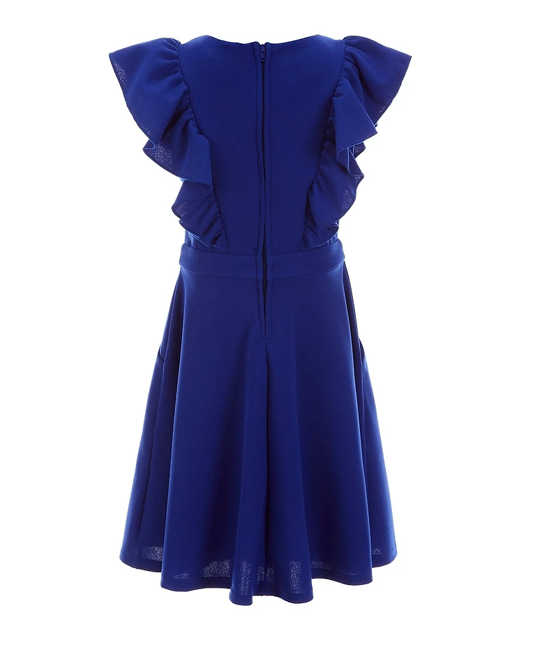Honey and Rosie Big Girls Sleeveless Scuba Ruffle Front Dress