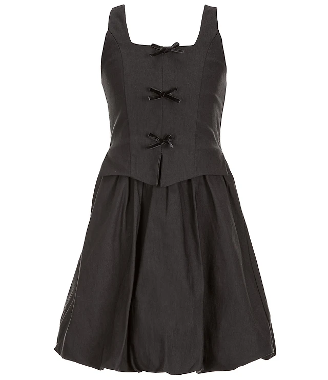 big girls black dress Theme NYC Girls Leni Velour Big Black Bow Dress Black / Juniors/Women 1 main image 0