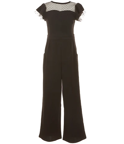 Honey And Rosie Big Girls Flocked Mesh Polka Dot Jumpsuit