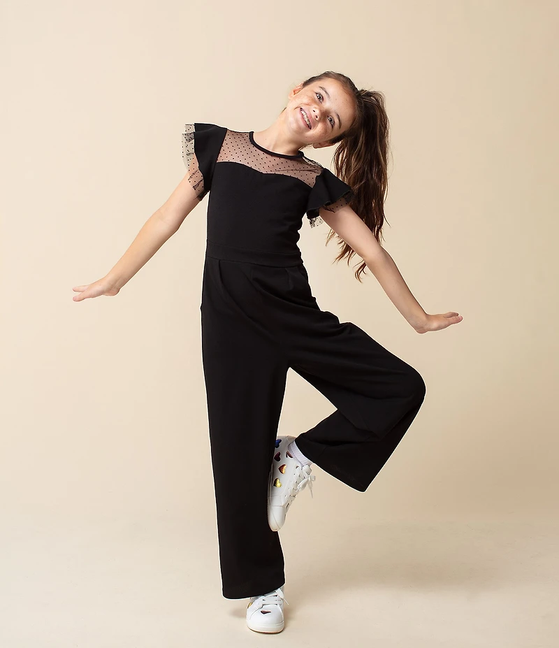 Honey And Rosie Big Girls Flocked Mesh Polka Dot Jumpsuit