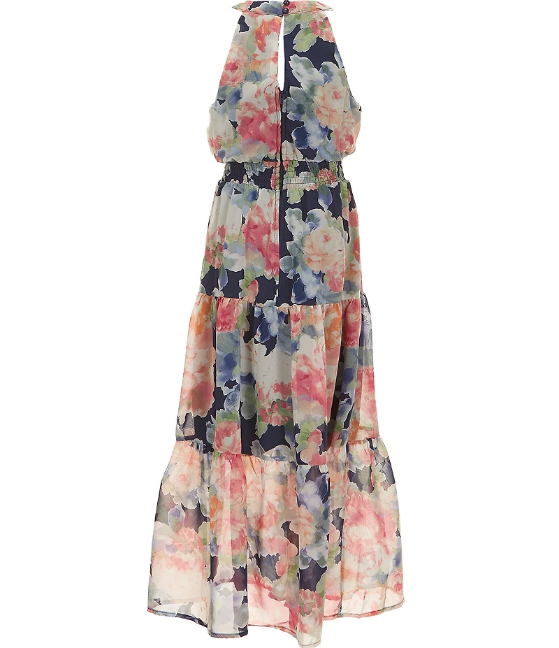 Honey and Rosie Big Girls Floral Print High Neck Smocked Maxi Dress