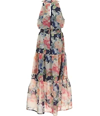 Honey and Rosie Big Girls Floral Print High Neck Smocked Maxi Dress