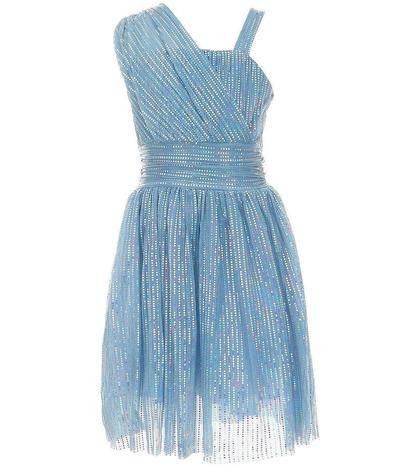 Honey and Rosie Big Girls Sleeveless Asymmetrical-Wrap-Bodice Fit-And-Flare Dress