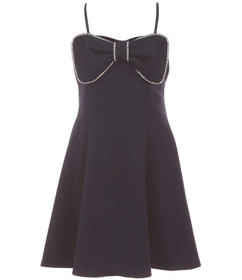 Honey and Rosie Big Girls Sleeveless Rhinestone Embellished Bow Mini Dress