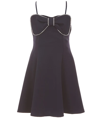 Honey and Rosie Big Girls Sleeveless Rhinestone Embellished Bow Mini Dress