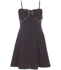 Honey and Rosie Big Girls Sleeveless Rhinestone Embellished Bow Mini Dress