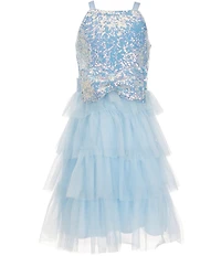 Honey And Rosie Big Girls Sleeveless Sequin Bow Front Tiered Dress