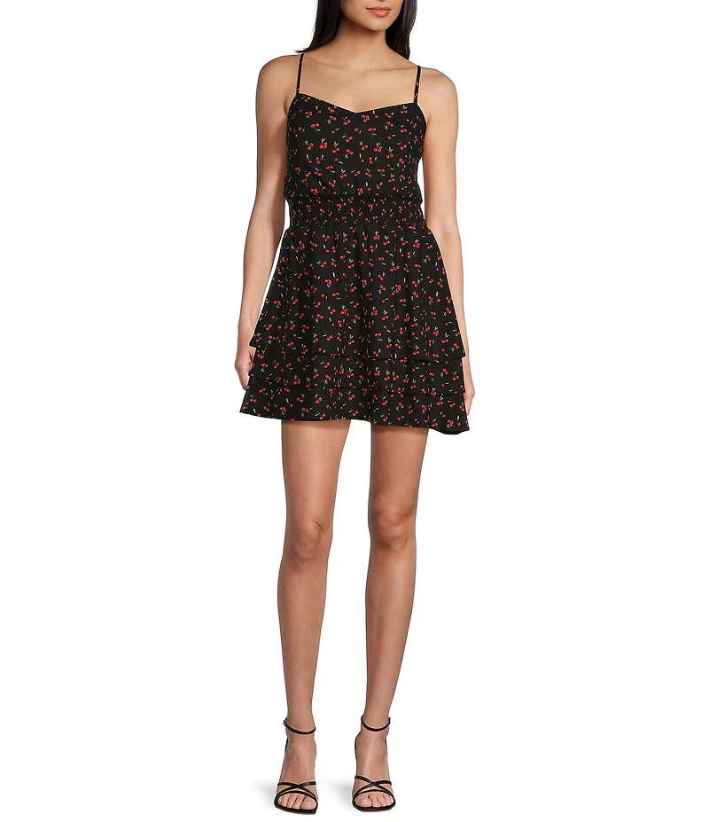 Honey and Rosie Cherry Print V-Neck Smocked Fit And Flare Dress