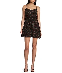 Honey and Rosie Cherry Print V-Neck Smocked Fit And Flare Dress