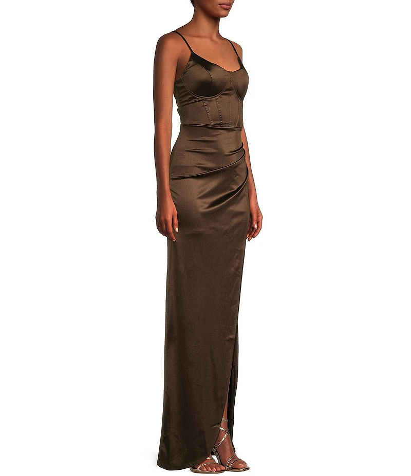 Honey and Rosie Corset Lace-Up Back Side Slit Long Dress