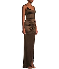Honey and Rosie Corset Lace-Up Back Side Slit Long Dress