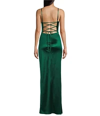 Honey and Rosie Corset Lace-Up Back Side Slit Long Dress