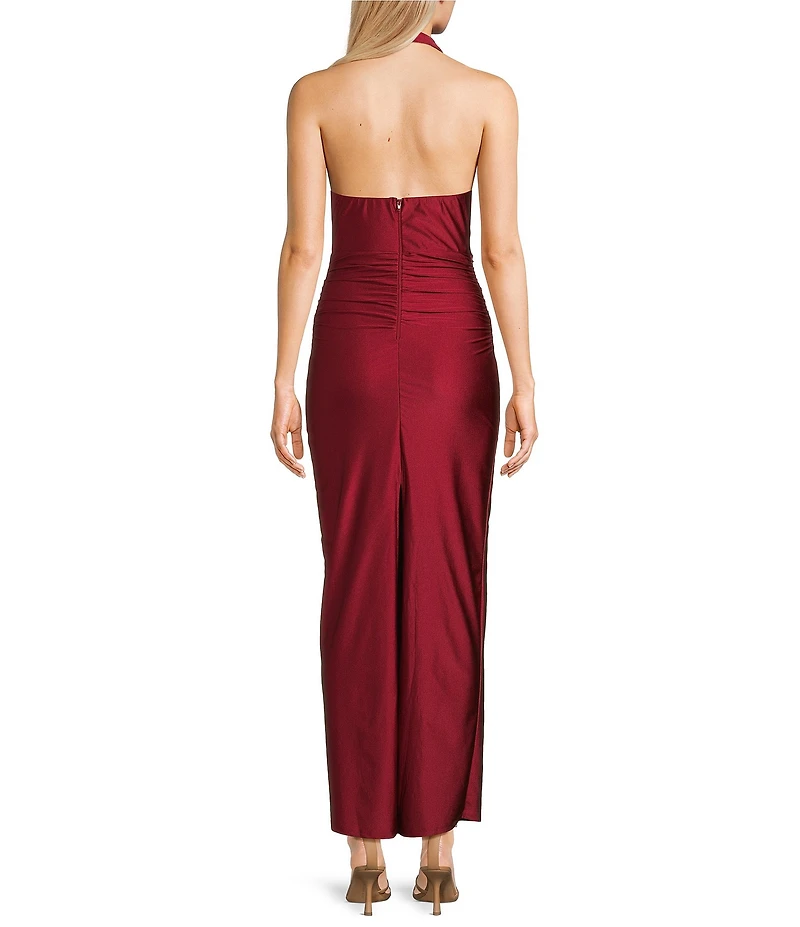 Honey and Rosie Cowl Halter Neck Hardware Shirred Maxi Dress