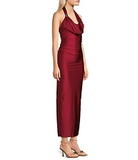 Honey and Rosie Cowl Halter Neck Hardware Shirred Maxi Dress