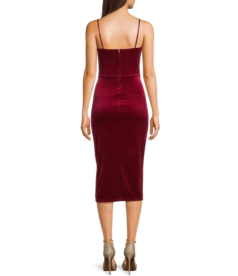 Honey and Rosie Cowl Neck Asymmetric Faux Wrap Velvet Midi Dress