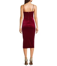 Honey and Rosie Cowl Neck Asymmetric Faux Wrap Velvet Midi Dress