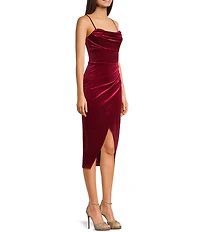 Honey and Rosie Cowl Neck Asymmetric Faux Wrap Velvet Midi Dress