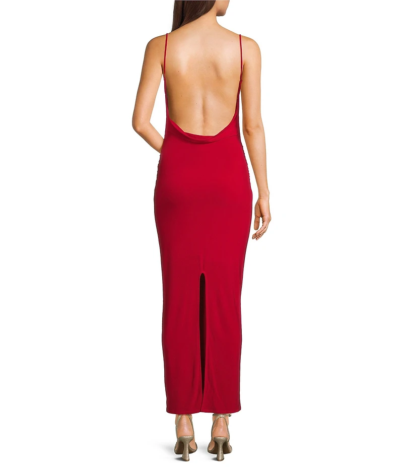 Honey and Rosie Cowl Neck Shirred Bodycon Maxi Dress