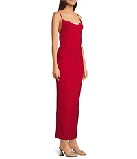 Honey and Rosie Cowl Neck Shirred Bodycon Maxi Dress