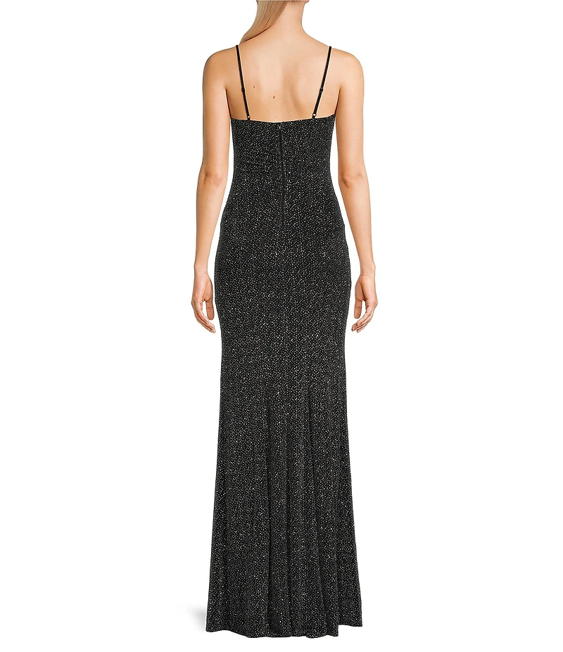 Honey and Rosie Cowl Neck Shirred Front Slit Long Dress