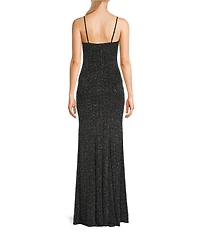 Honey and Rosie Cowl Neck Shirred Front Slit Long Dress