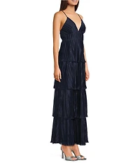 Honey and Rosie Deep V-Neck Ruffle Tiered Long Dress
