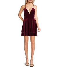 Honey and Rosie Deep V-Neck Scalloped Lace Back Fit And Flare Dress