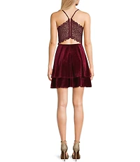 Honey and Rosie Deep V-Neck Scalloped Lace Back Fit And Flare Dress