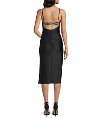 Honey and Rosie Drape Cowl Neck Lace Trim Shirred Bodycon Midi Dress