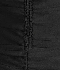 Honey and Rosie Drape Cowl Neck Lace Trim Shirred Bodycon Midi Dress